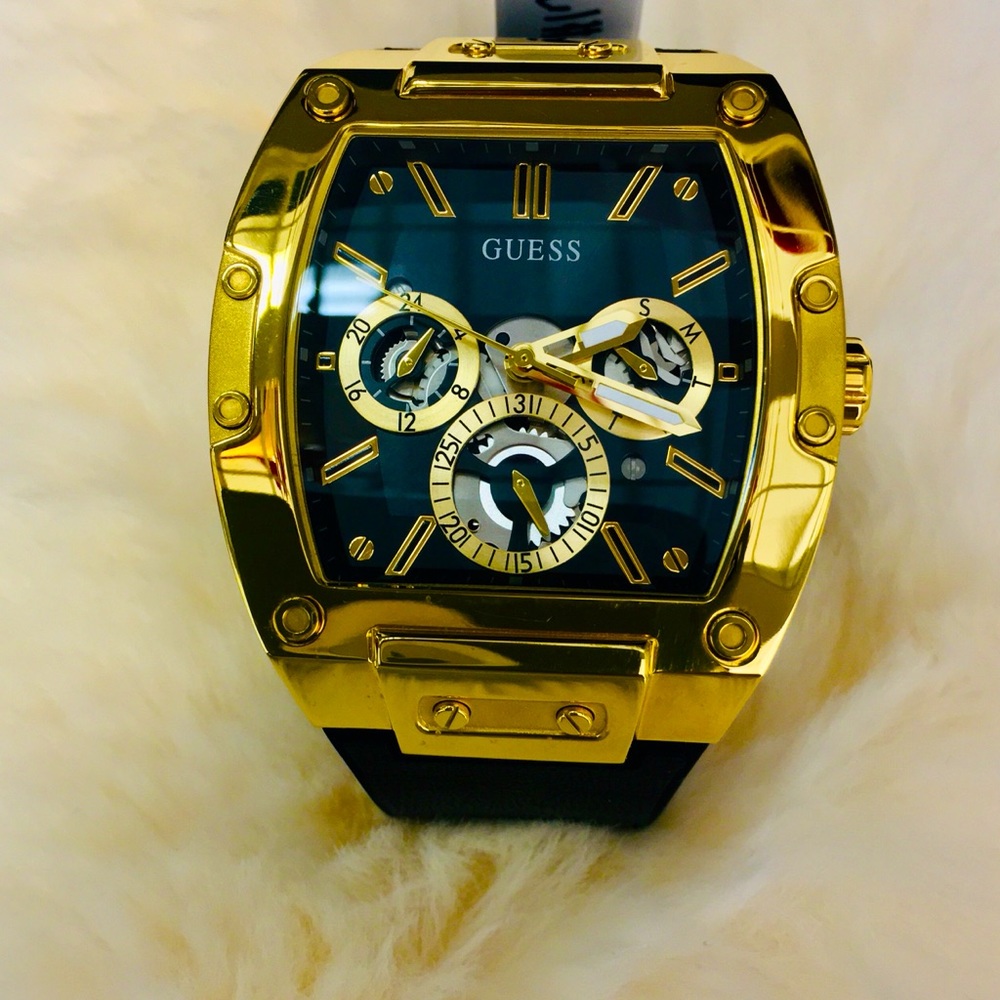 Black And Gold-Tone Square Multifunction Watch